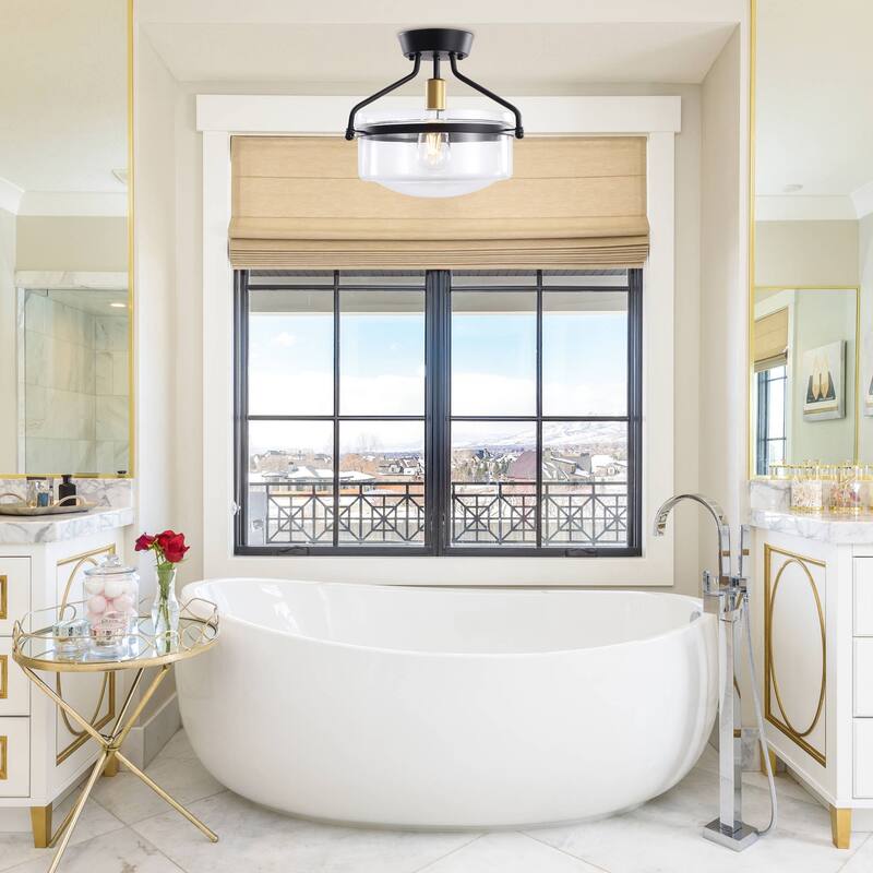 1-Light Dimmable Semi-Flush Mount with Clear Glass Shade for Bedroom Foyer