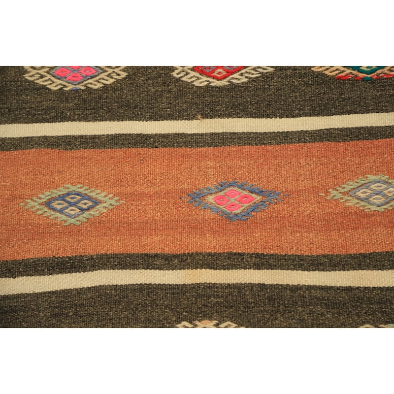 Hand Woven Oriental 100% Wool Carpet Southwestern Tribal Oranges & Rust Kilim Area Rug - 11' 2'' X 5' 8''