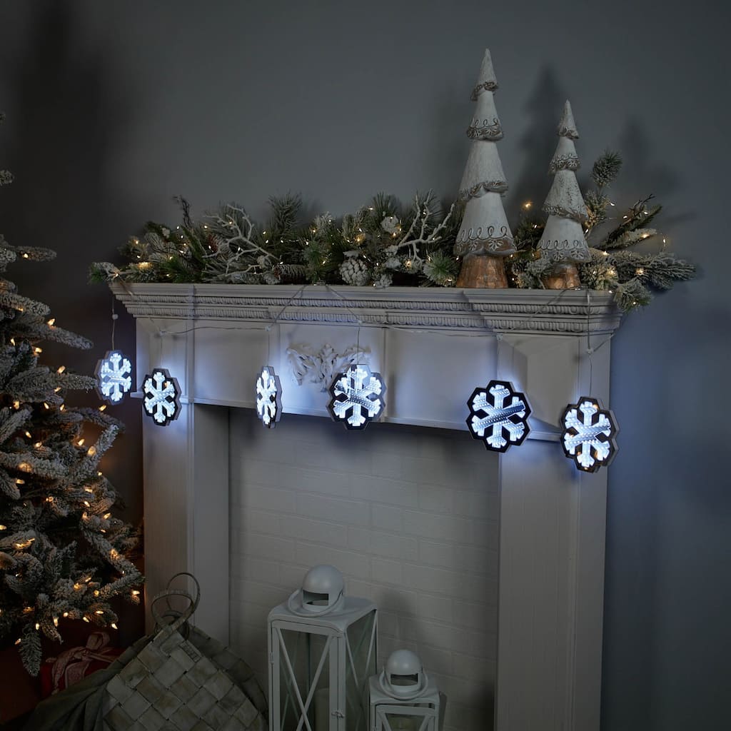 LED Lighted Snowflake Garland Christmas Infinity Mirror - 68"