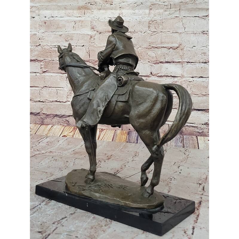 Cowboy On Horseback By Jim Ponter Bronze Statue Sculpture On Marble Base
