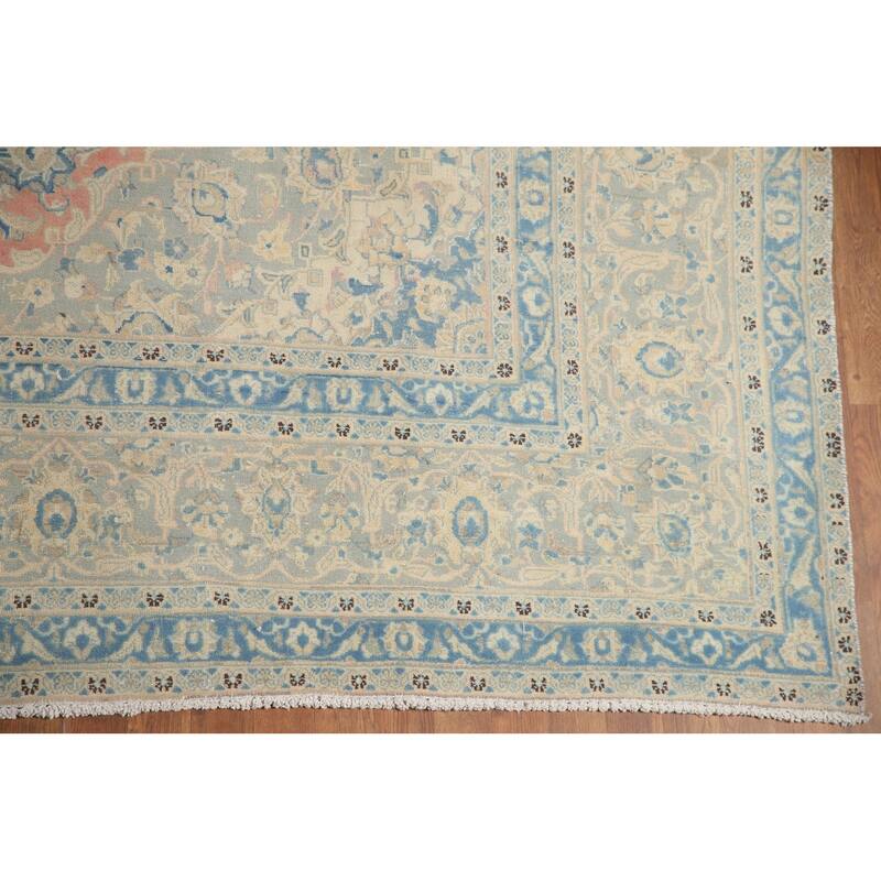 Hand Knotted Oriental 100% Wool Carpet Traditional Floral Pink Mashad Area Rug - 12' 6'' X 9' 6''