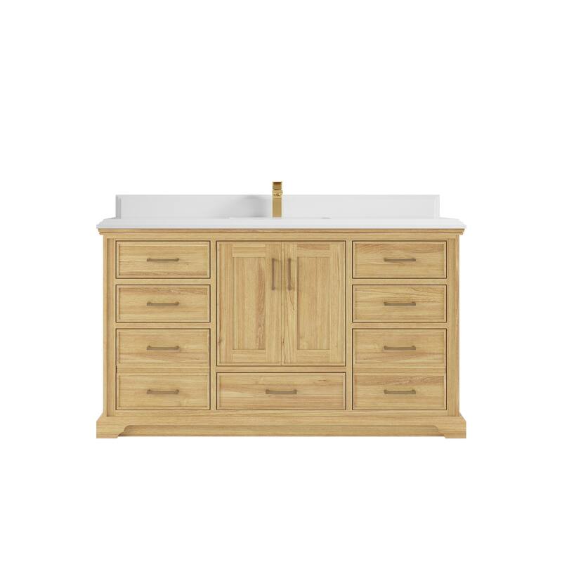 Willow Collections 60 in. W x 22 in. D Charlotte Teak Single Sink Bathroom Solid Teak Vanity with Countertop