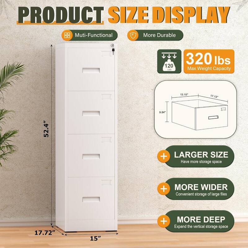 2/4 Drawer Vertical File Cabinet with Lock for Home Office