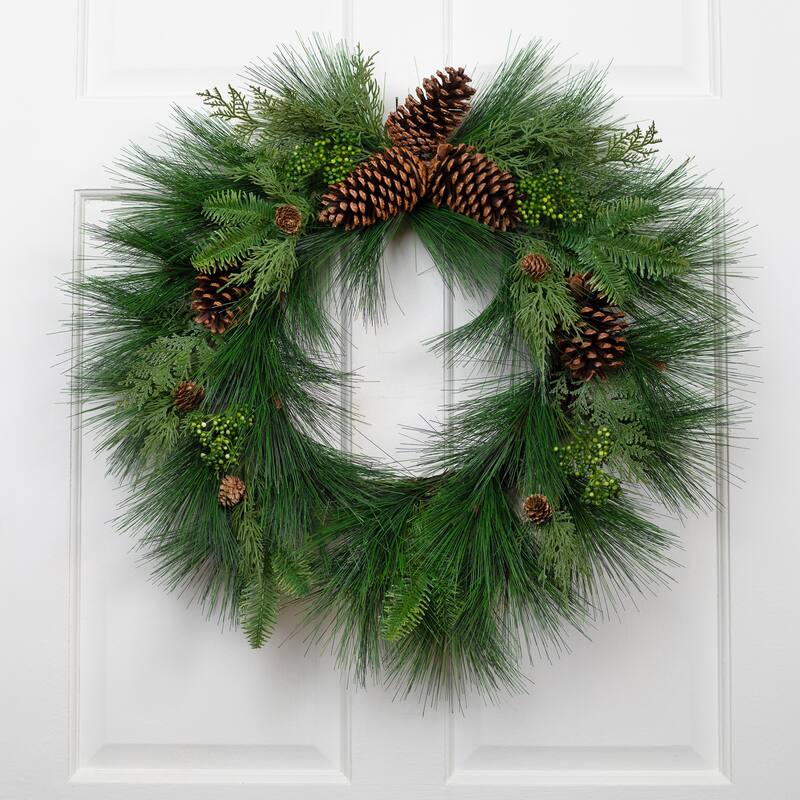 Long Needle Pine Berries and Pinecone Artificial Christmas Wreath - 26" - Unlit