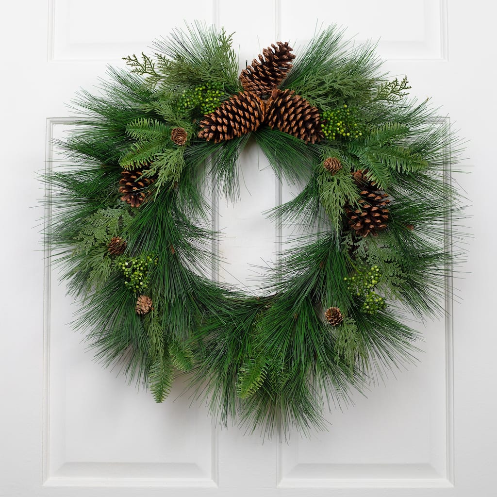 Long Needle Pine Berries and Pinecone Artificial Christmas Wreath - 26" - Unlit