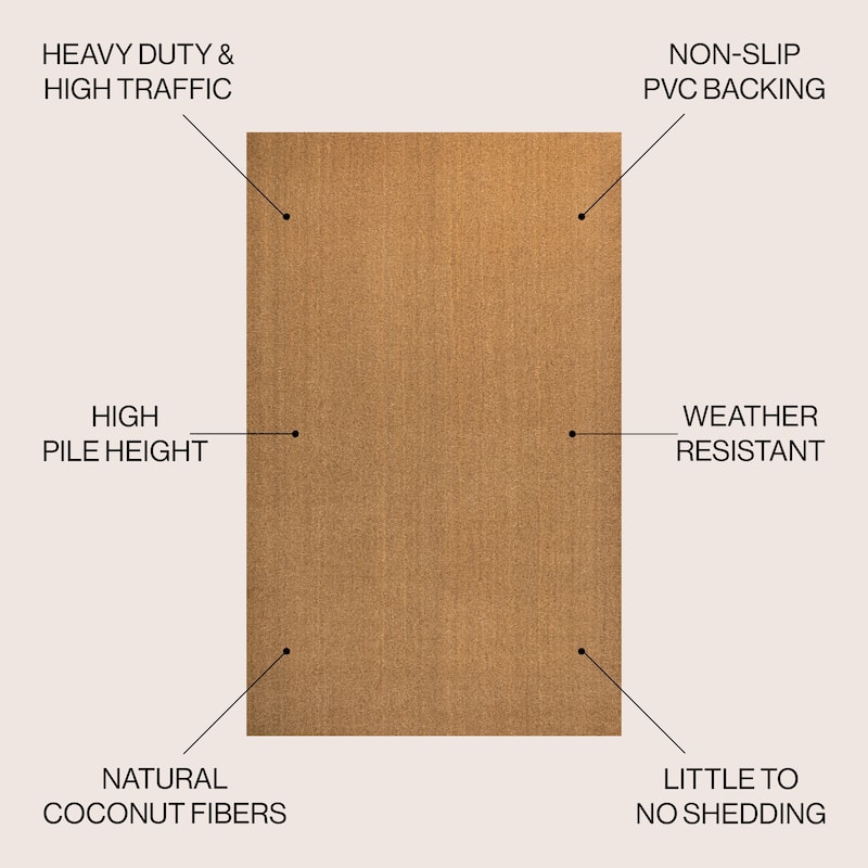 JONATHAN Y Freya Classic Casual Commerical Natural Coir Light Brown Doormat