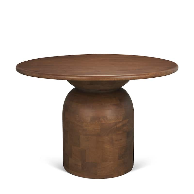 Atlas 42" Black / Mid-Brown Wood Stacked Pedestal Base Round Dining Table - 42.0L x 42.0W x 30.0H - Brown