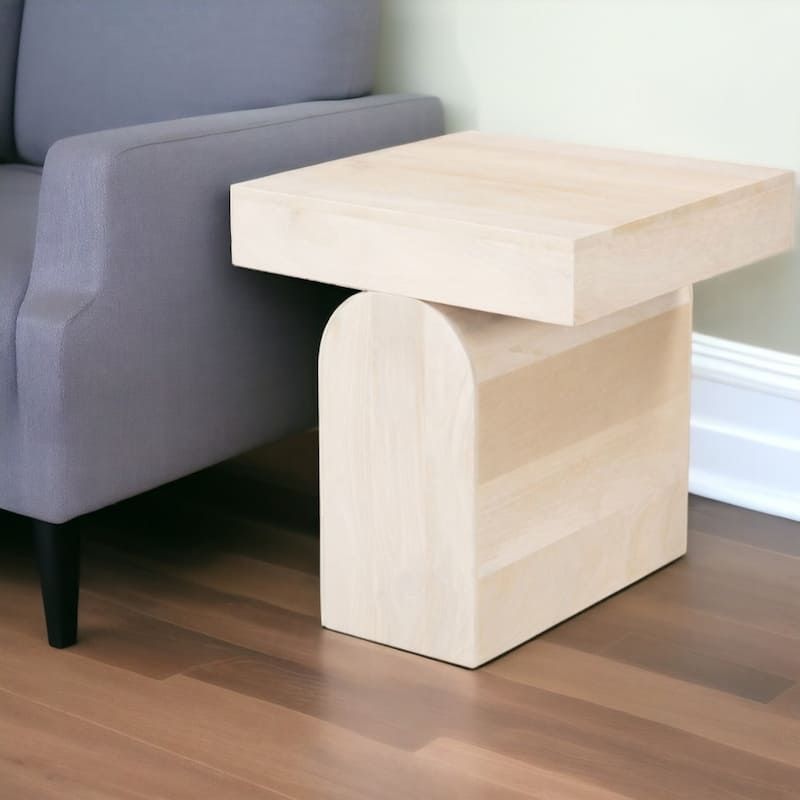 22 Inch Natural Solid Wood Square Pedestal End Table for Living Room - 21" x 21" x 22"
