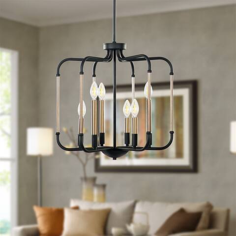 6-Light Chandeliers, Modern Ceiling Light with Industrial Metal Cage Adjustable Height Hanging Light E12 Base - N/A