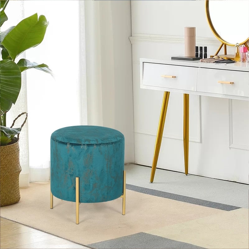 Adeco Round Ottoman Velvet Footstool Accent Vanity Stool With Metal Legs On Sale Overstock 32496582 Perfect as vanity stool or entry hallway bench. adeco round ottoman velvet footstool accent vanity stool with metal legs