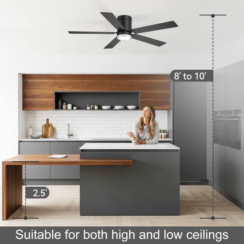 52" Reversible 5-Blade Flush Mount Ceiling Fan with LED Light and Remote