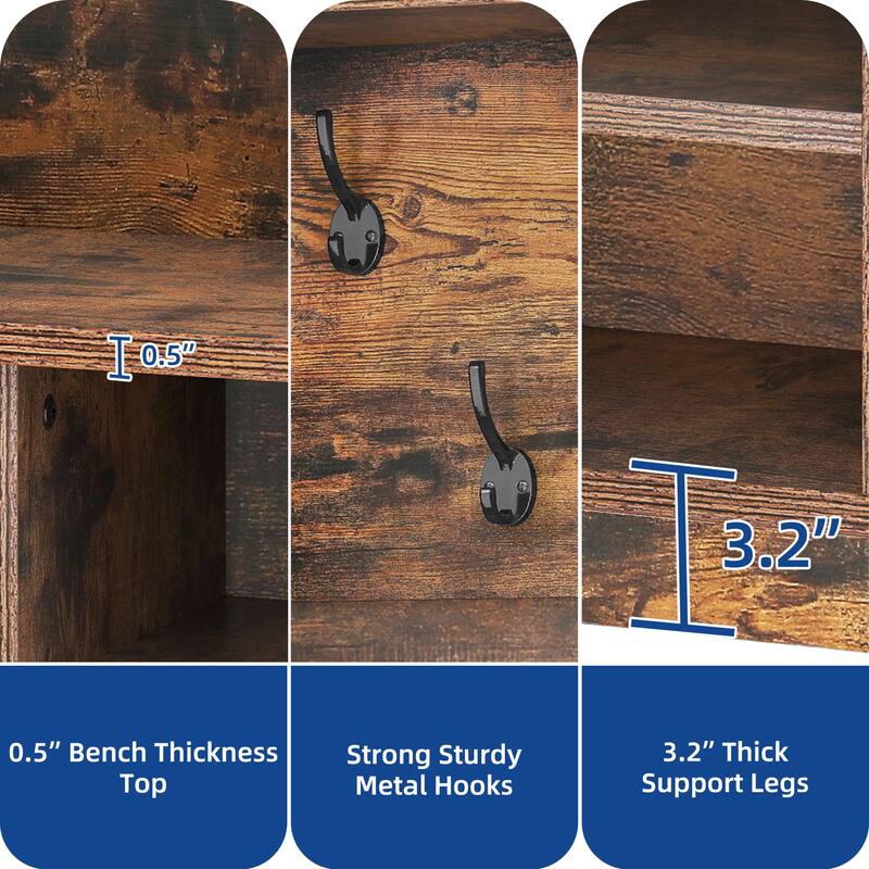 Moasis 59"/39"W Farmhouse Hall Tree Adjustable Shelf Coat Rack with Shoe Storage Bench for Entryway
