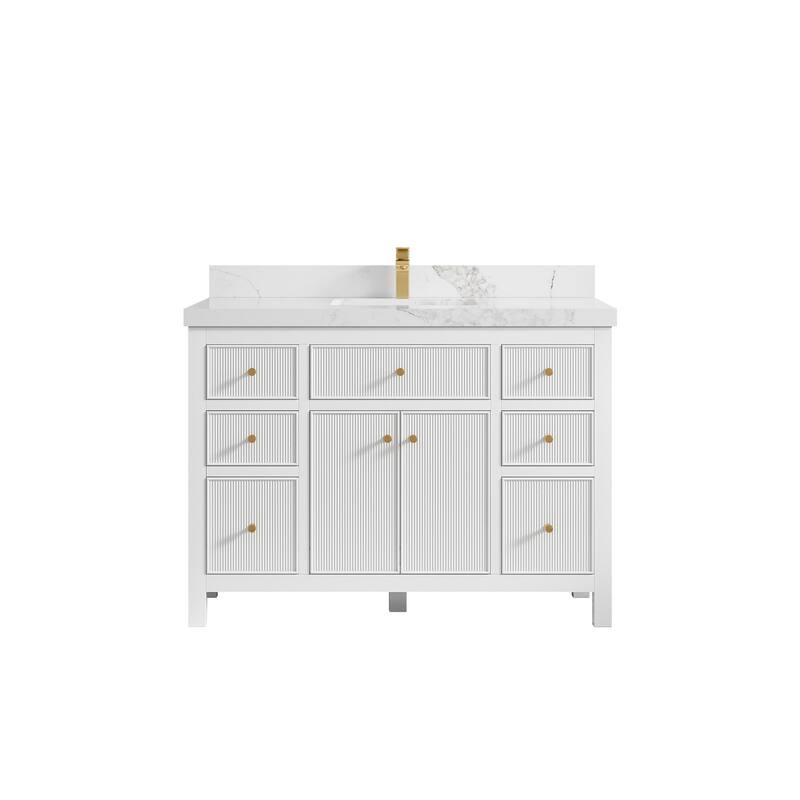 Willow Collections 48 in W x 22 in D Sonoma Free Standing Reeded Single Sink Bathroom Vanity with Countertop - 2" Calacatta Nuvo - White