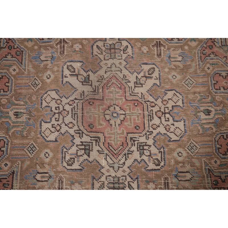 Pink Geometric Mashad Persian Vintage Area Rug Handmade Wool Carpet - 8'1"x 11'1"