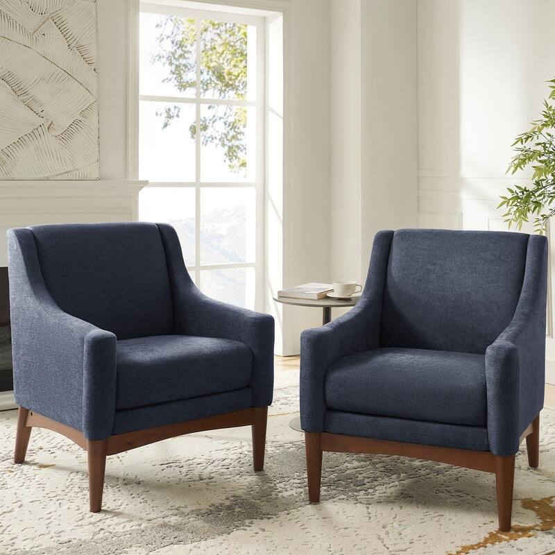 Francis Mid-century Modern Upholstered Armchair with Sloped Arms and Solid Wood Legs Set of 2 by HULALA HOME