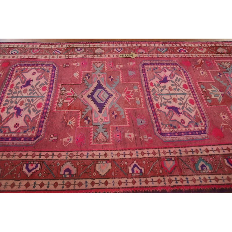 Pink Vintage Ardebil Persian Runner Rug Hand-knotted Wool Carpet - 4'6" x 10'11"