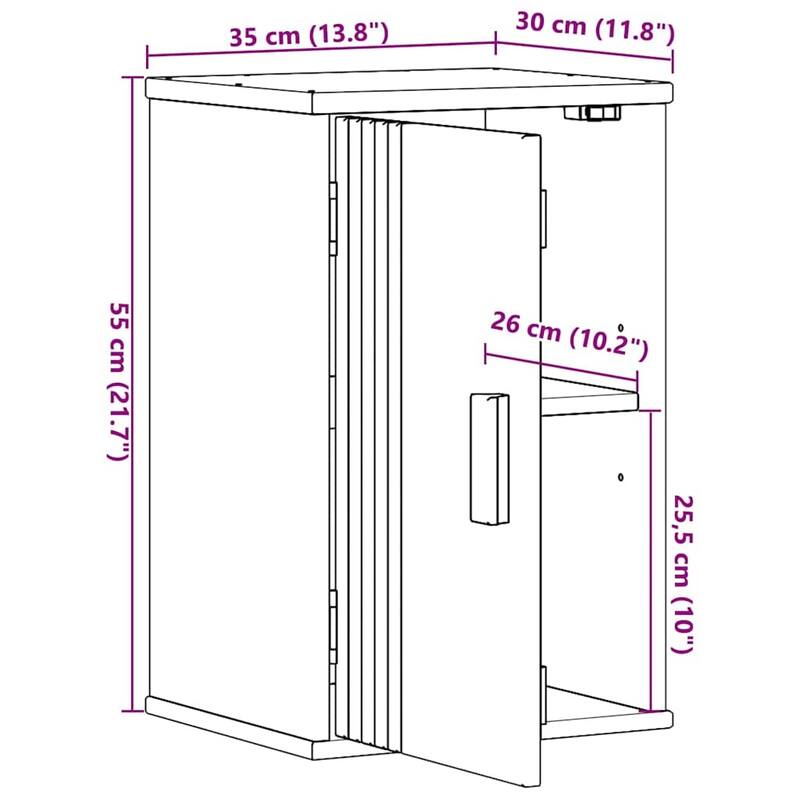 vidaXL Bathroom Cabinet Olden Brown 35 x 30 x 55 cm Solid Pine wood - 13.78 x 11.81 x 21.65 in