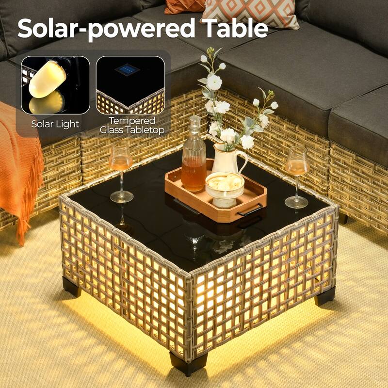 HOOOWOOO 15-piece Outdoor Sofa Patio Wicker Furniture Sectional Set with 54" Fire Pit Table