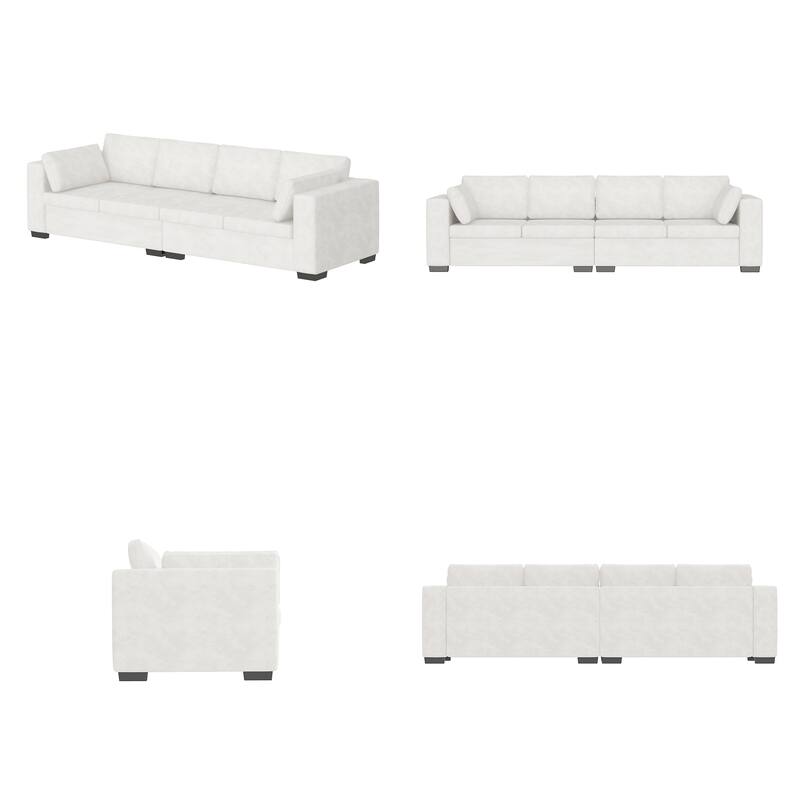 Modern Chenille Fabric 4-Seat Sofa Couch Off-White, Wood Frame, High Elastic Foam