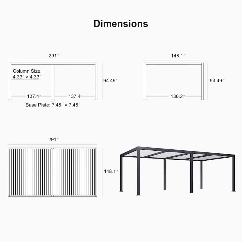 PURPLE LEAF Louvered Pergola with Solar Lights Hardtop Gazebo for Patio