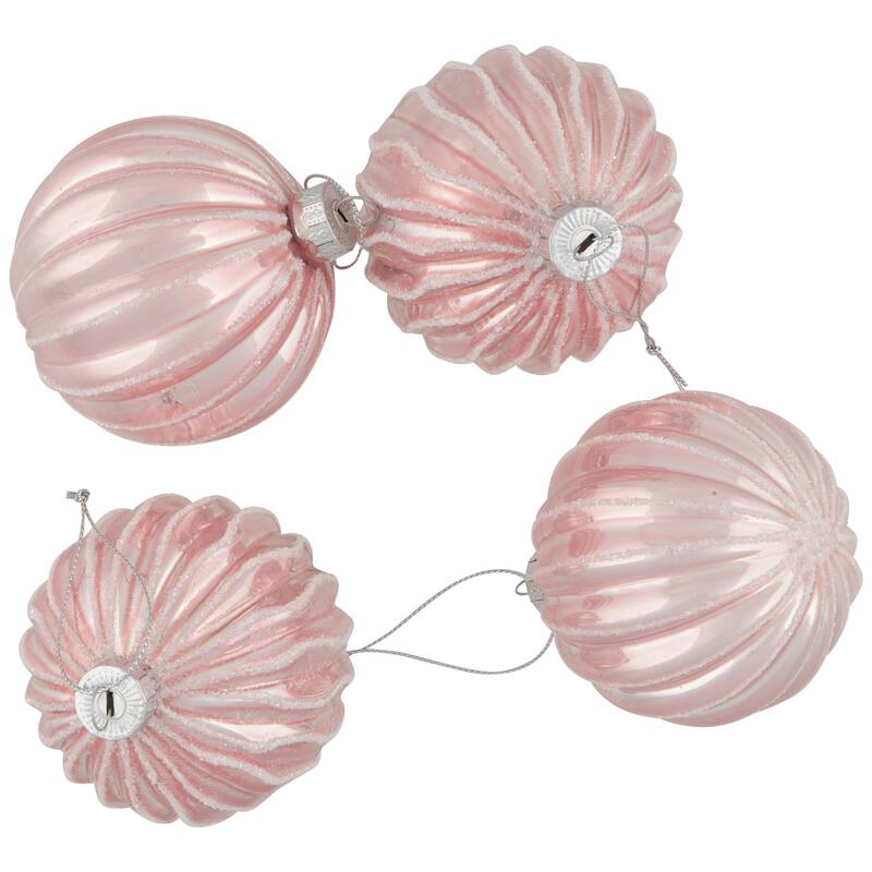 Shiny Glittered Geometric Glass Ball Christmas Ornaments - 3" (80mm) - Pink - 4ct