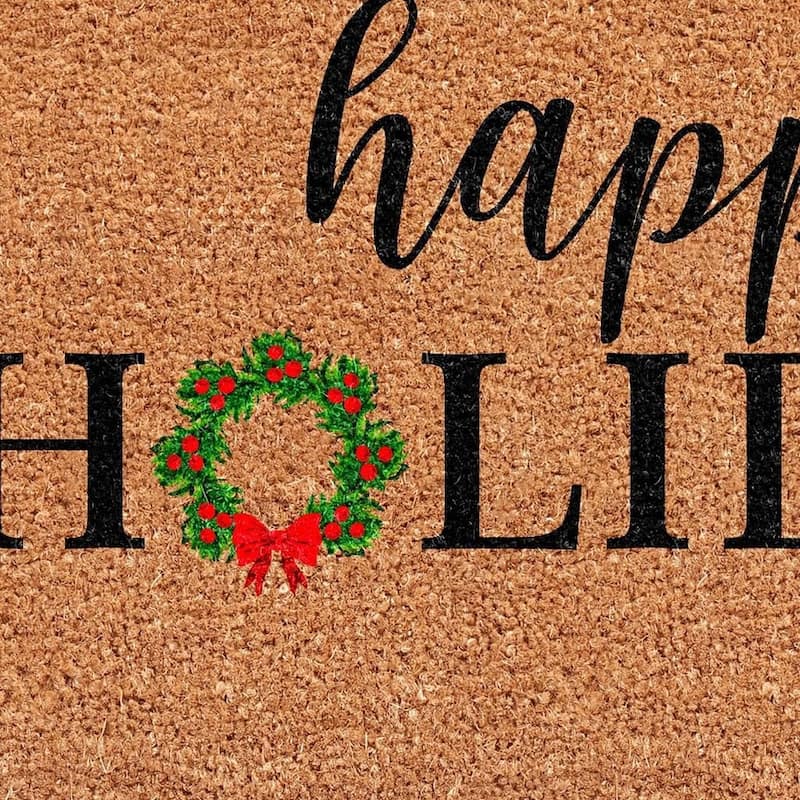 HomeRoots 17" X 29" Brown Black And Green Christmas Happy Holidays Outdoor Coir Door Mat - 17.00' X '29.00