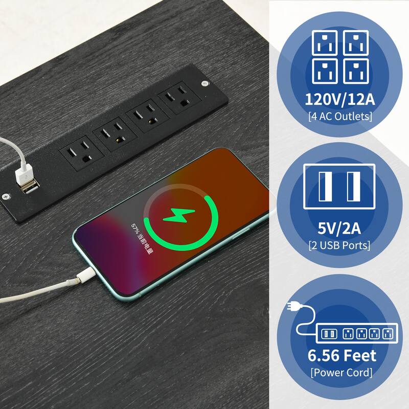 Moasis 59-inch Computer L-shaped Desk with Monitor Stand and Cabinet, Executive Desk w/Power Outlets