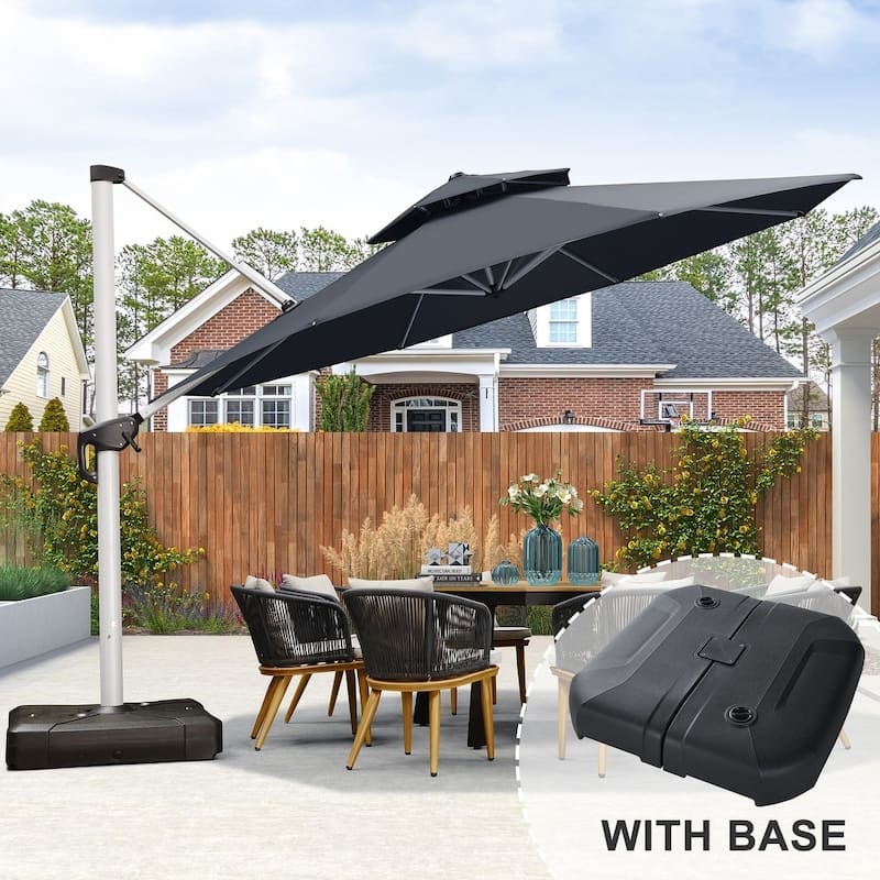 PURPLE LEAF 11ft Square Patio Cantilever Umbrella with Base
