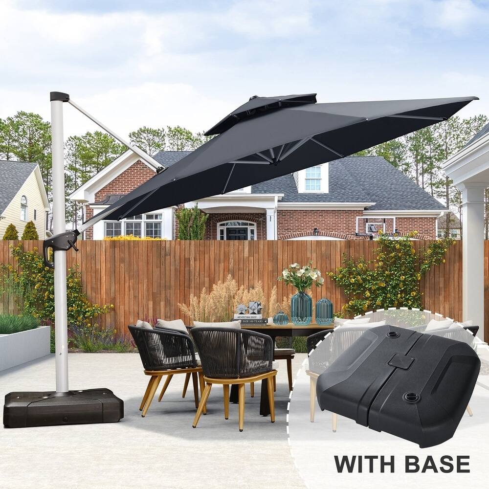 PURPLE LEAF 11ft Square Patio Cantilever Umbrella with Base