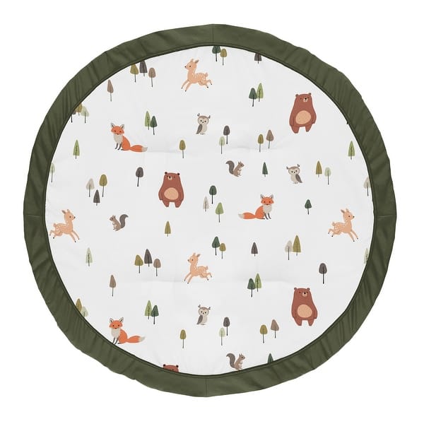slide 2 of 5, Sweet Jojo Designs Woodland Animals Boy, Girl, Unisex/Gender Neutral Baby Tummy Time Playmat - Sage Green, Forest Friends, Bear