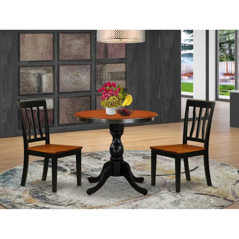 3-Piece Black and Cherry Finish Solid Wood Top - Dining Room Set - Seats 4