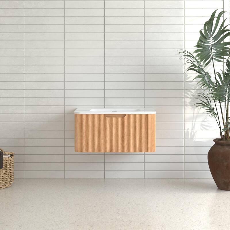 GDF Studio - Verona Floating Bathroom Vanity with Curved Edge Storage & Ceramic Basin without Faucet