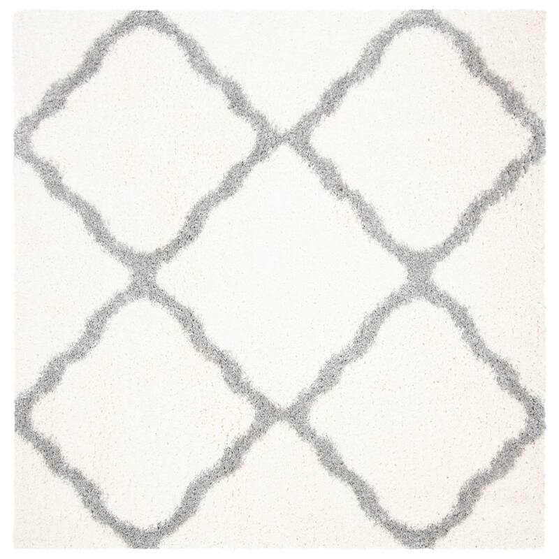 SAFAVIEH Parma Shag Salina Trellis 1.2-inch Thick Rug - 6'7" Square - Cream/Grey