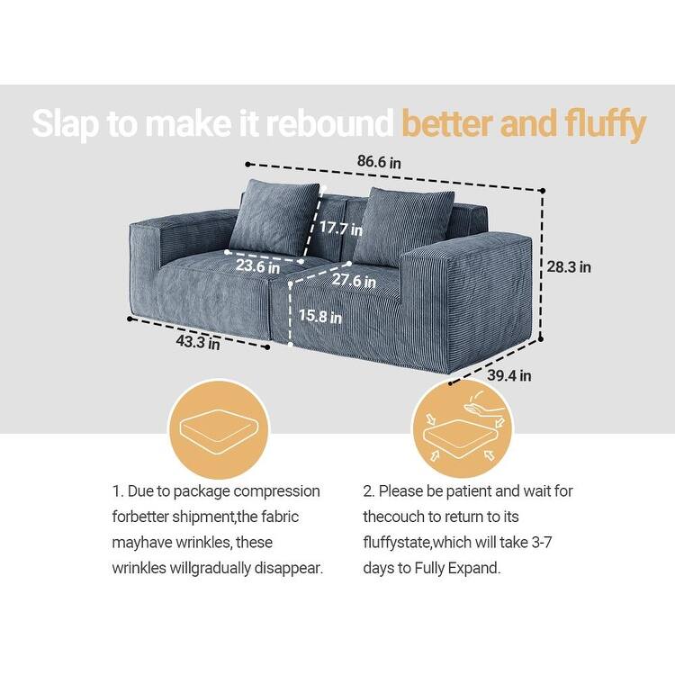 86.6″ Foam 3-Seater Block Sofa with Wide Seats & Washable Cover