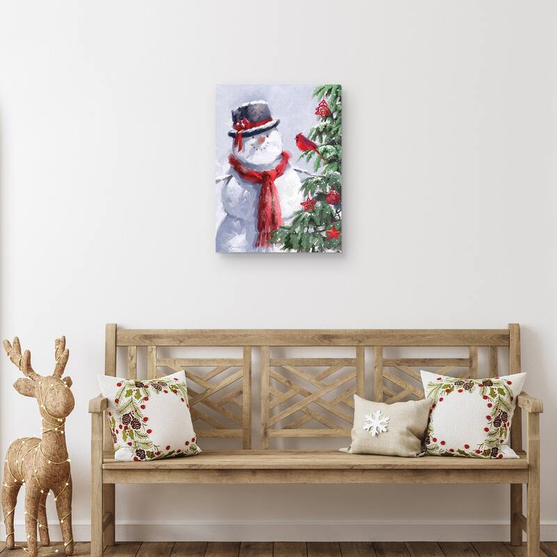 Snowman and Cardinal by The Macneil Studio Canvas Art Print