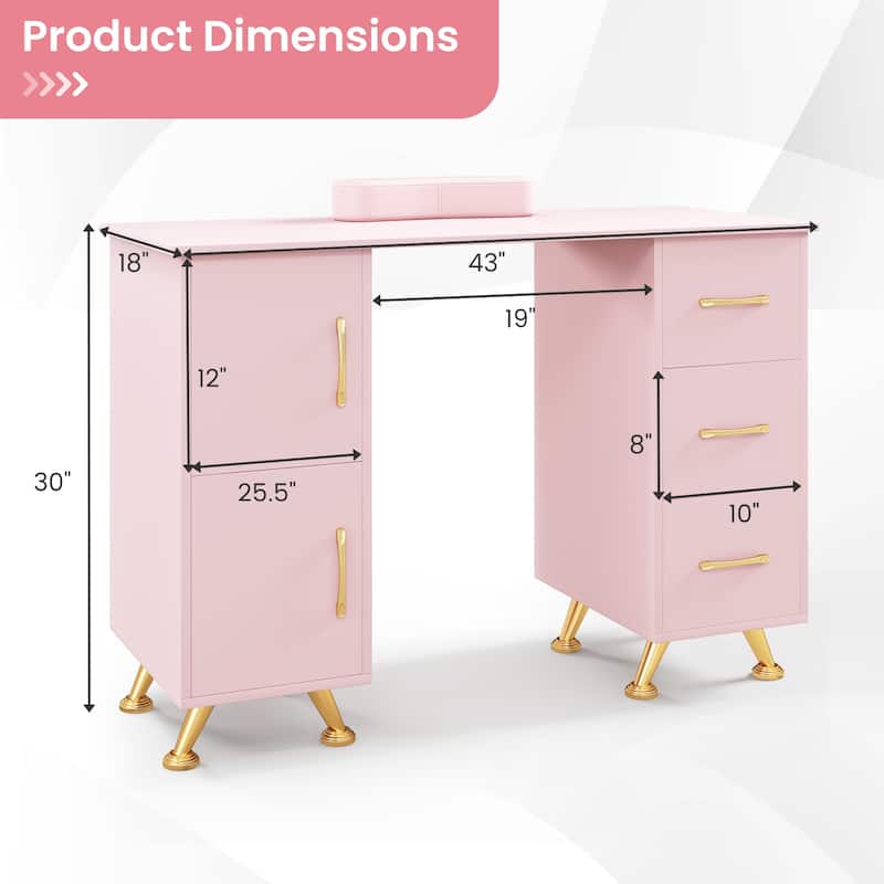 Costway Wooden Nail Desk Station with Removable Wrist Rest Metal Legs - See Details