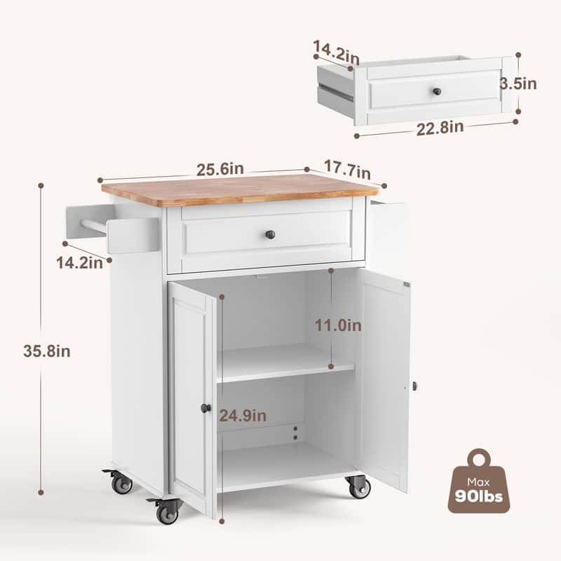 Kitchen Island Cart with Storage Cabinet, Wood Top and Locking Wheels
