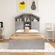 preview thumbnail 9 of 69, Wooden platform bed with house shaped storage headboard and drawers