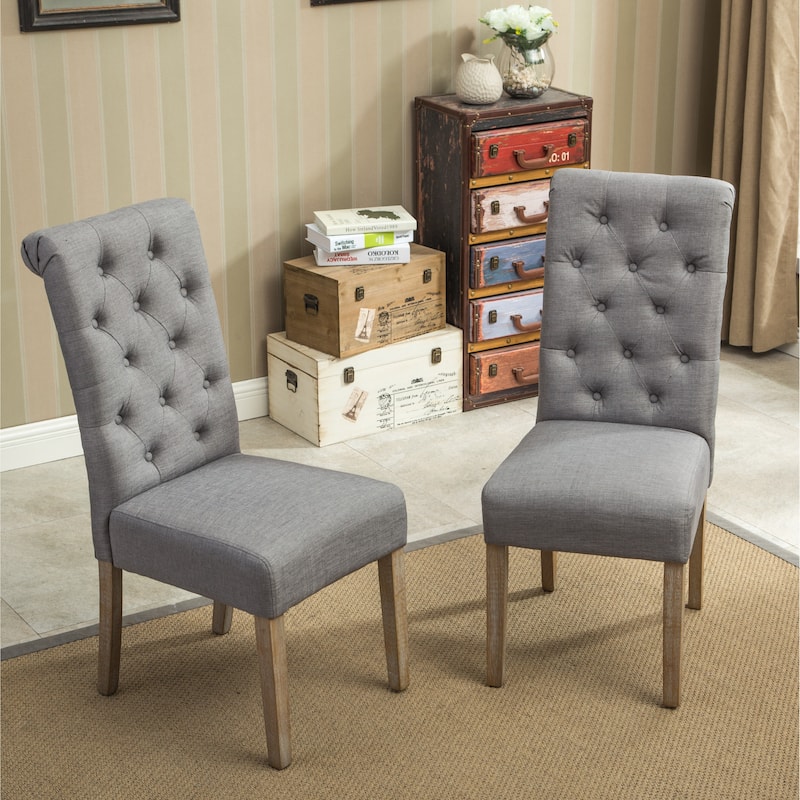 Solid Wood Tufted Parsons Dining Chair, Set Of 2