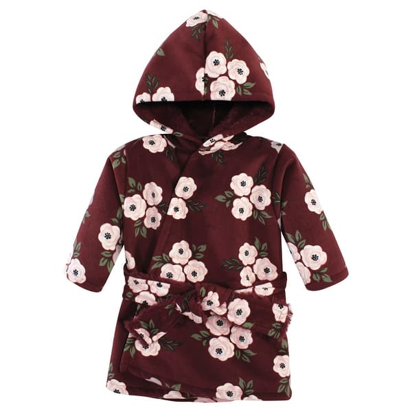 slide 1 of 1, Hudson Baby Infant Girl Mink with Faux Fur Lining Pool and Beach Robe Cover-ups, Burgundy Floral 0-6 Months - Burgundy Floral