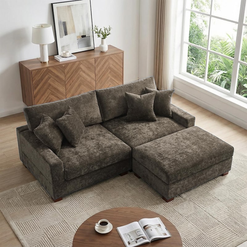Modern Oversized Chenille Modular Sectional Sofa with Ottoman