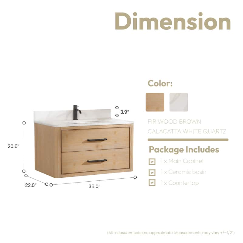 Cristo Floating Bath Vanity with White Quartz Stone Top without Mirror