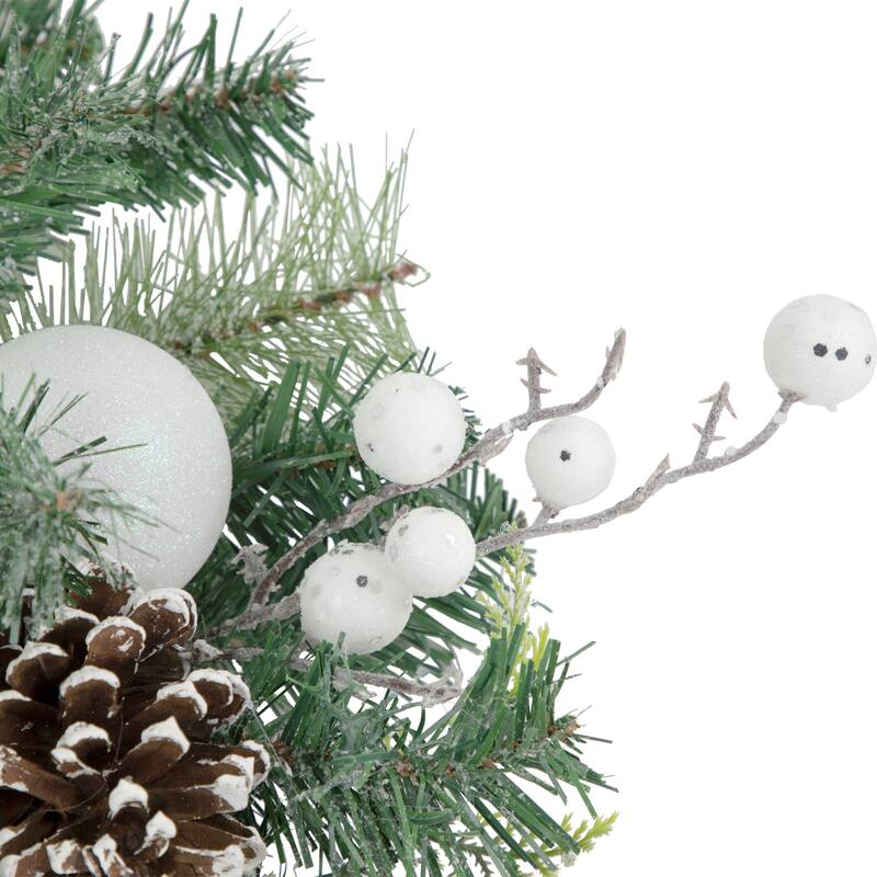 Green Pine Artificial Wreath Berries Iridescent Ornaments 24"