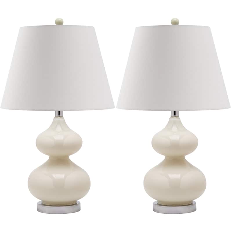 SAFAVIEH Lighting Kimberely 24-inch Double Gourd Glass White Table Lamp (Set of 2) - 14"x14"x24" - 14Wx14Dx24H