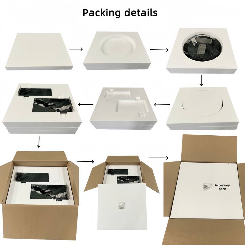 Roomfitters Round Marble Coffee Table, Natural Stone Side Table for Living Room, Solid Marble Accent Table