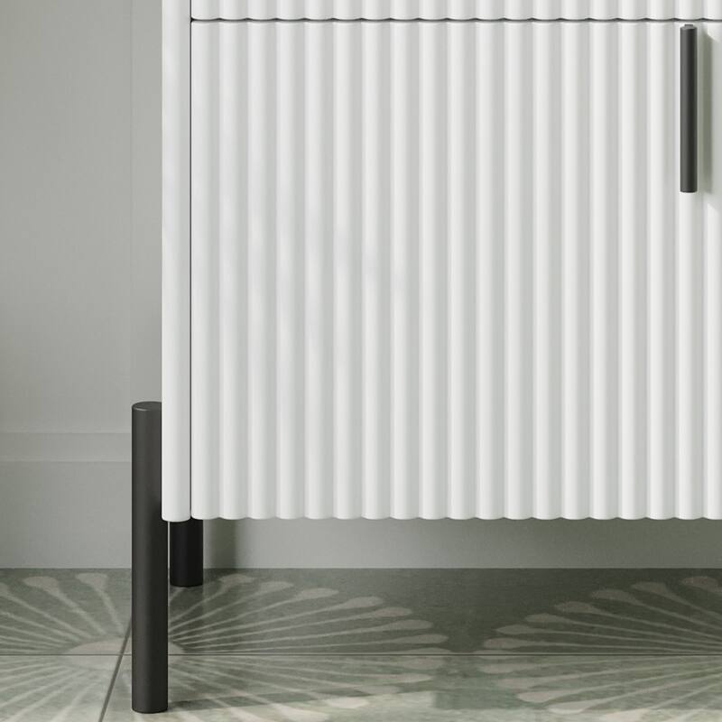 Bathroom Vanity with Ceramic Sink, Freestanding Bathroom Storage Cabinet, Fluted Bathroom Vanity with 2 Full-Extension Drawers