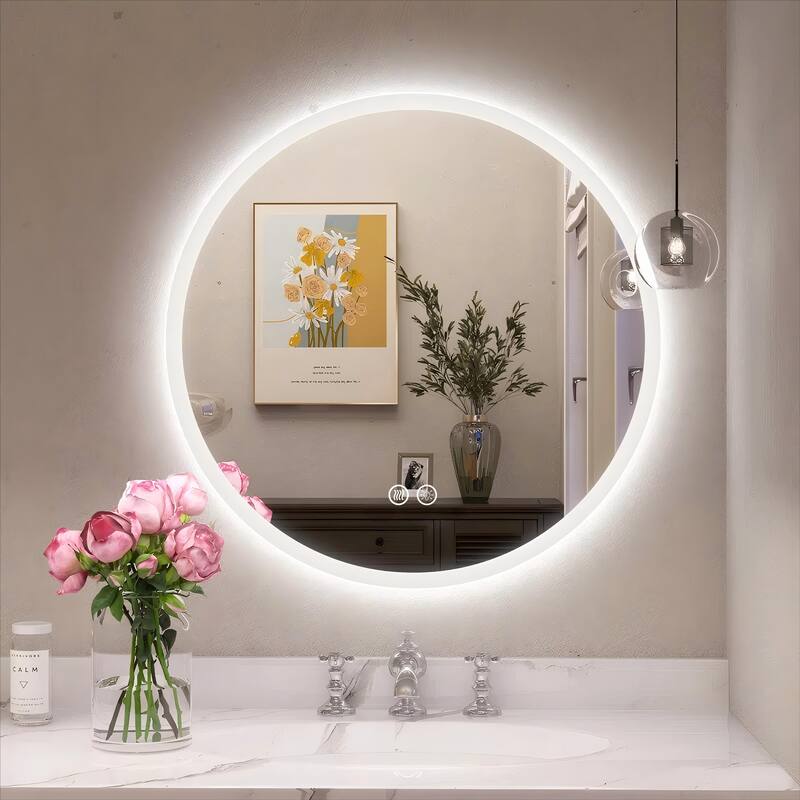 Round LED Lighted Anti-Fog Wall Bathroom Vanity Mirror - 24 IN