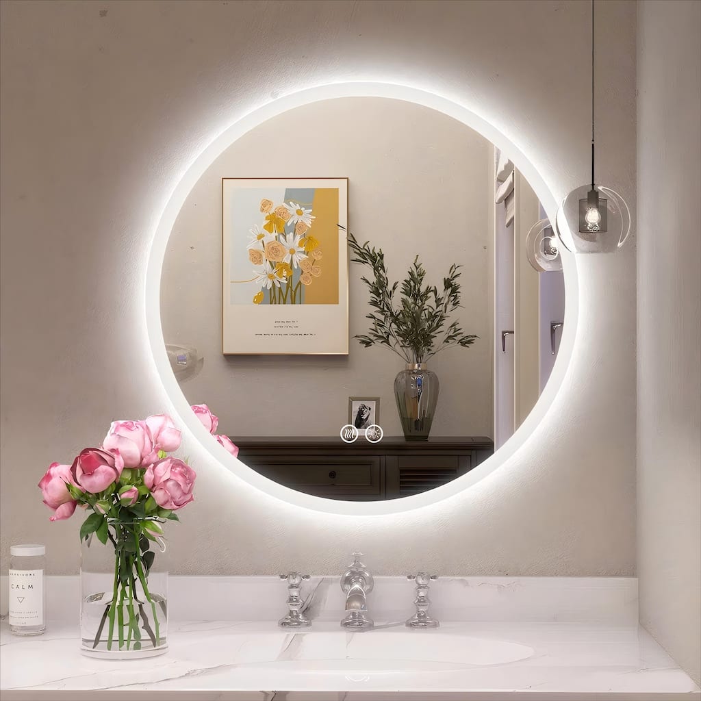 Round LED Lighted Anti-Fog Wall Bathroom Vanity Mirror