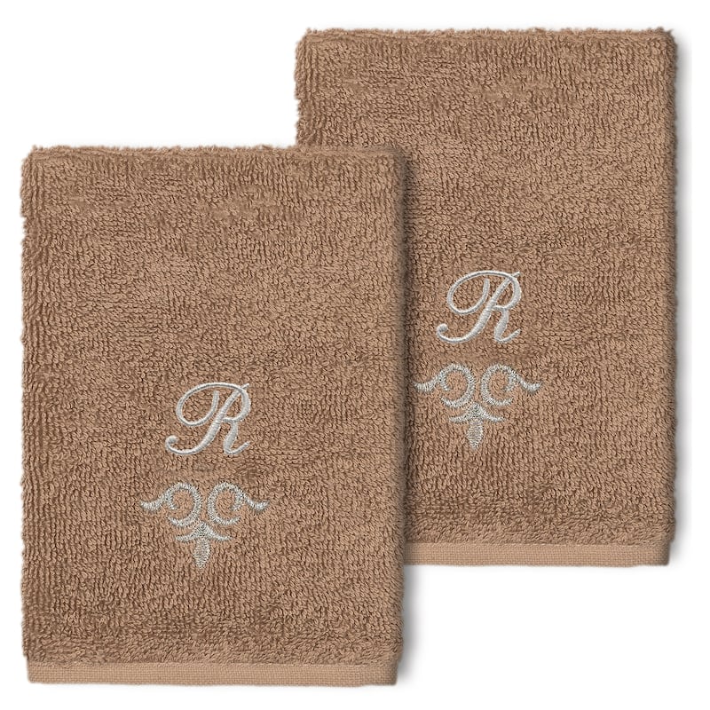 Authentic Hotel and Spa 100% Turkish Cotton Monica 2PC Embellished Washcloth Set - R - Latte