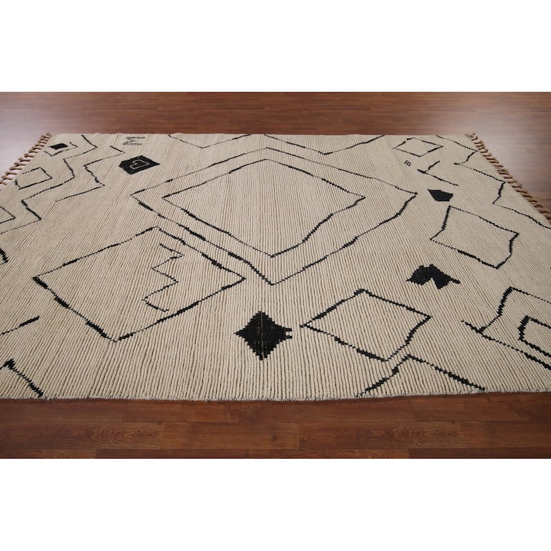 Beige Moroccan Oriental Area Rug Handmade Wool Carpet - 7'0"x 10'11"